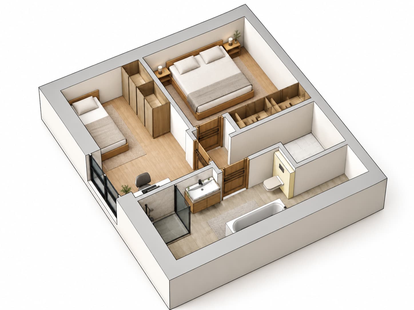Hintere Doppelhaushälfte – Dachgeschoss – 3D-Grundriss
